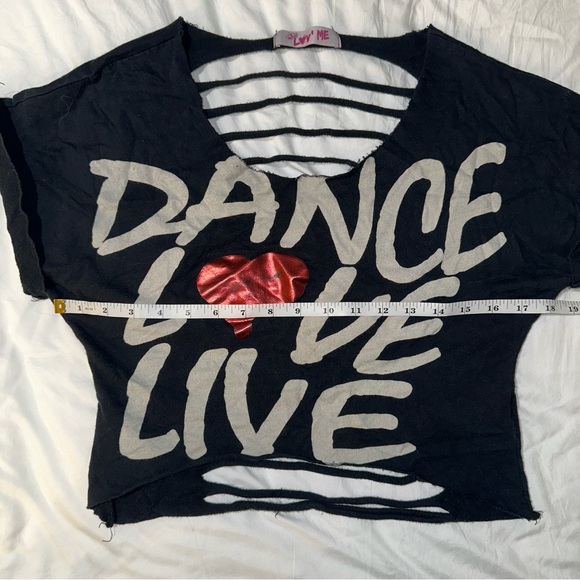 Luv’ Me | Dance Love Live Graphic Distressed Ripped Back Cropped Tee Shirt - Picture 12 of 14